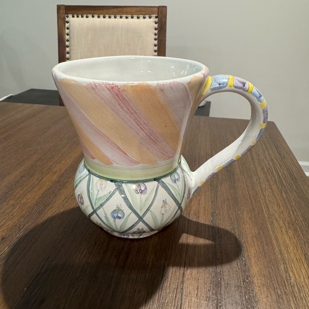 MacKenzie-Childs Pink and Orange Ceramic Art Mug